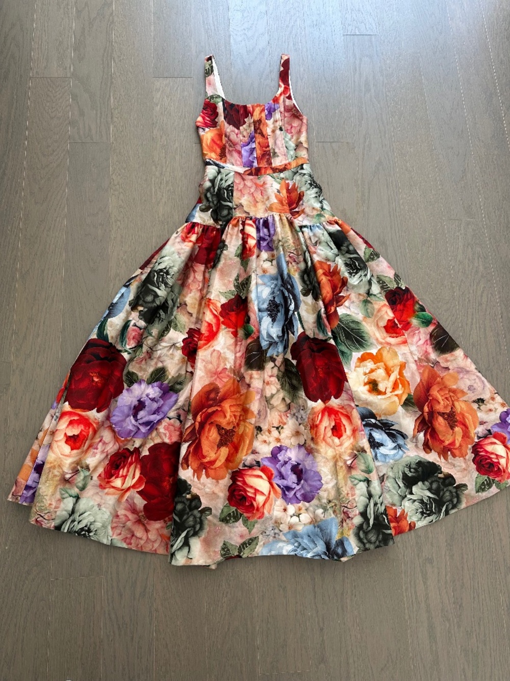 Alice + Olivia Diana Gown Maxi Dress Storm Floral Large Drop Waist - Size 2 XS - Picture 2 of 11
